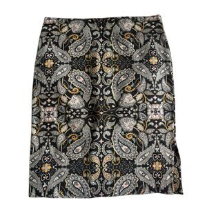 Loft Pencil Skirt Women’s Blue Gray Paisley Print Boho Classic 4 Petite
